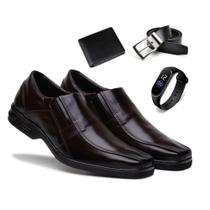 Kit Sapato Social Masculino Barato Clássico Macio Elegante + Carteira Relógio E Cinto