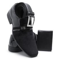 Kit Sapato Social Masculino Bico Quadrado Formal + Cinto e Carteira