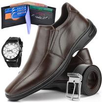 Kit Sapato Social Masculino Bico Quadrado Trabalho Eventos + Relógio + Cinto + Carteira