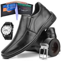 Kit Sapato Social Masculino Bico Quadrado Trabalho Eventos + Relógio + Cinto + Carteira Kit Sapato Social Masculino Bico Quadrado Trabalho Eventos + Relógio + Cinto + Carteira