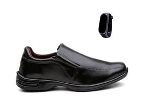 Kit Sapato Social Masculino Brilho Leve Casual Confortável + Relógio