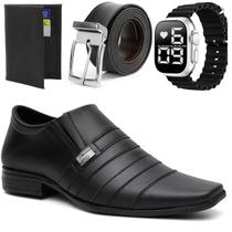 Kit Sapato Social Masculino Clássico Formal Confort Relogio,cinto e Carteira