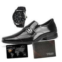 Kit Sapato Social Masculino Com Carteira Relógio E Adesivo Black - Black
