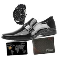 Kit Sapato Social Masculino Com Carteira Relógio E Adesivo Black - Preto