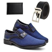Kit Sapato Social Masculino Costurado + Cinto e Carteira