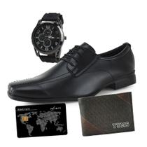 Kit Sapato Social Masculino de Amarrar Com Carteira Relógio E Adesivo Black - Preto Kit Sapato Social Masculino de Amarrar Com Carteira Relógio E Adesivo Black - Preto