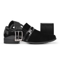 Kit Sapato Social Masculino Fino Quadrado Confortável Camurça + Carteira + Cinto
