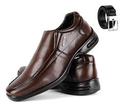 Kit Sapato Social Masculino Ortopédico Anti Stress + Cinto