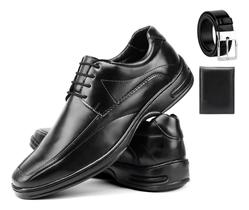 Kit Sapato Social Masculino Ortopédico + Cinto E Carteira