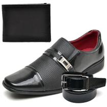 Kit Sapato Social Masculino Preto de Verniz Com Carteira e Cinto