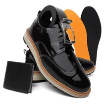 Kit Sapato Social Masculino Preto Verniz De Amarrar Carteira Cinto E Palmilha