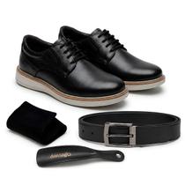 Kit Sapato Social Masculino Rafarillo em Couro com Cinto Masculino, Meia e Calçadeira Casual Confortável para Trabalho e Eventos Kit Sapato Social Masculino Rafarillo em Couro com Cinto Masculino, Meia e Calçadeira Casual Confortável para Trabalho e Eventos