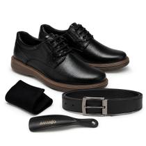 Kit Sapato Social Masculino Rafarillo em Couro com Cinto Masculino, Meia e Calçadeira Casual Confortável para Trabalho e Eventos Kit Sapato Social Masculino Rafarillo em Couro com Cinto Masculino, Meia e Calçadeira Casual Confortável para Trabalho e Eventos