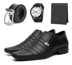 Kit Sapato Social Masculino Relógio Carteira Cinto Mocassim Clássico Oxford Couro Confortável