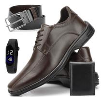 Kit Sapato Social Premium Confortavel Relogio Carteira Cinto
