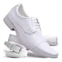 Kit Sapato Social Shoes Maker Branco Masculino + Cinto + Meia