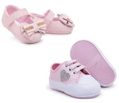 Kit Sapato + Tênis Infantil Menina Bebê Recém Nascido Do 14 Ao 19