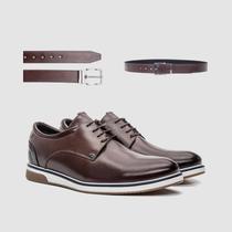 Kit Sapato Urbano Marrom Com Cinto Couro Sofisticado Moderno Funcional Ergonomico Sofisticação E Estilo Zapattero