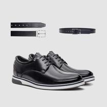 Kit Sapato Urbano Preto Com Cinto Claro Couro Sofisticado Moderno Funcional Ergonomico Sofisticação E Estilo Zapattero