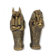 Kit Sarcófagos Egípcios Tutankamon 16 Cm E Anúbis 17,5 Cm Em