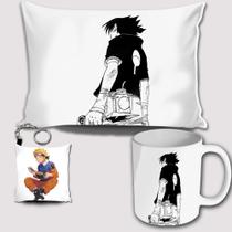 Kit Sasuke Uchiha Naruto Clássico Caneca Almofada Chaveiro