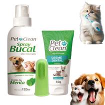 Kit Saude Cachorro Gato Spray Pasta de Denta Escova Oferta