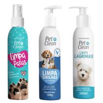 Kit Saúde e Higiene Limpa Patas Limpa Orelhas e Limpa Lágrimas Pet Clean Cães e Gatos - PetClan
