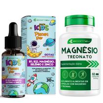 Kit Saude Familia Vitamina Infantil Foco Kids B1 B12 Magnesio Selenio Zinco Magnesio Treonato Ecomev