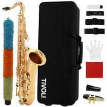 Kit Saxofone Tenor Bb Laqueado Estojo Case Luxo Acessorios