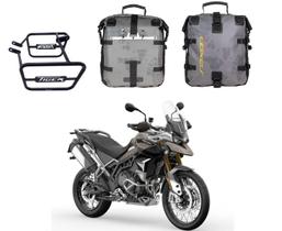 Kit Saxon Par Alforjes Cinza 30L +Suporte Chapam P Tiger 900