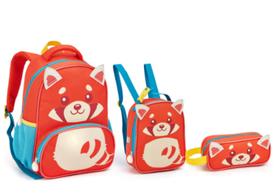 KIT Seanite Mochila/ lancheira e Estojo - PANDA VERMELHO