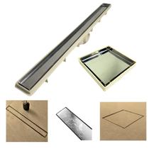 Kit Seca Box Linear 5x70 + Ralo 10x10 Inox 2 em 1 Invisível Oculto Base Bege Banheiro