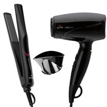 Kit Secador Bivolt Dobrável Prancha Alisadora Cerâmica Íons