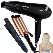 Kit secador de cabelo 2000w e modelador ondas e prancha ions