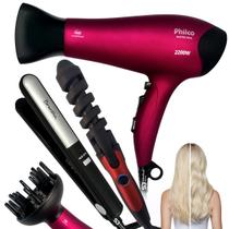 Kit secador de cabelo e difusor grande e chapinha bivolt e modelador