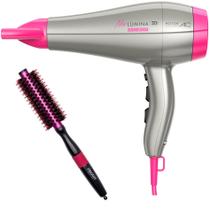 Kit - secador de cabelo gama new lumina 3d 2200w bv - escova proart metalica pro rosa 15mm - epm04