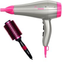 Kit - secador de cabelo gama new lumina 3d 2200w bv - escova proart metalica pro rosa 38mm - epm06 - Ga.ma