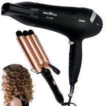 Kit secador de cabelo profissional ion e trionda modelador fino