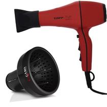 Kit - secador de cabelo profissional taiff style red 2000w 220v + difusor de ar universal gama