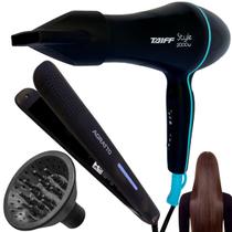 Kit secador de cabelo salão ac com difusor e chapinha bivolt