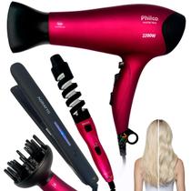 Kit Secador De Cabelos Profissional Bivolt E Chapinha Ions E Modelador 230ºc