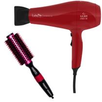 Kit - secador gama lichia ceramic ion 2100w 127v + escova proart metallic pro rosa 25mm epm05