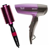 Kit - secador mallory travel 1500 1250w bv + escova proart metallic pro rosa 25mm - epm05 'm'