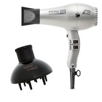 Kit - secador profissional parlux 385 power light prata 2100w 127v + difusor de ar curves taiff