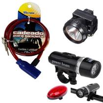 Kit Segurança Ciclismo Moto Lanterna Luz Capacete Cadeado