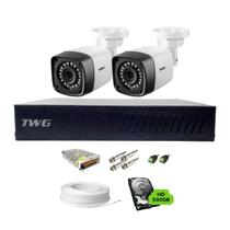 Kit Segurança Dvr 4 Canais TWG TW5204FD, 2 Câmeras Bullet Externa TWG 4x1 TW7720, 2.8mm, IR 20m, HD 500GB, Acess.