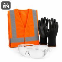 Kit Segurança Trabalho Colete Refletivo Luva PU Óculos Proteção Kit Segurança Trabalho Colete Refletivo Luva PU Óculos Proteção