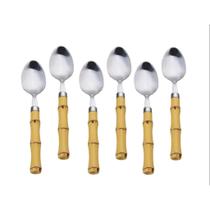 Kit seis colher de sobremesa em aco inox cabo bambu imitando madeira plastico Kit seis colher de sobremesa em aco inox cabo bambu imitando madeira plastico