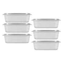 Kit Seis Cubas Gastronomica Padrão Gn 1/3 150mm Inox sem Alça Com tampa Weck