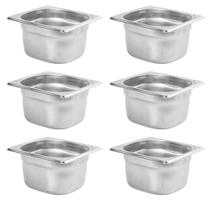 Kit Seis Cubas Gastronomica Padrão Gn 1/6 100mm Inox sem Alça Com tampa Weck Kit Seis Cubas Gastronomica Padrão Gn 1/6 100mm Inox sem Alça Com tampa Weck